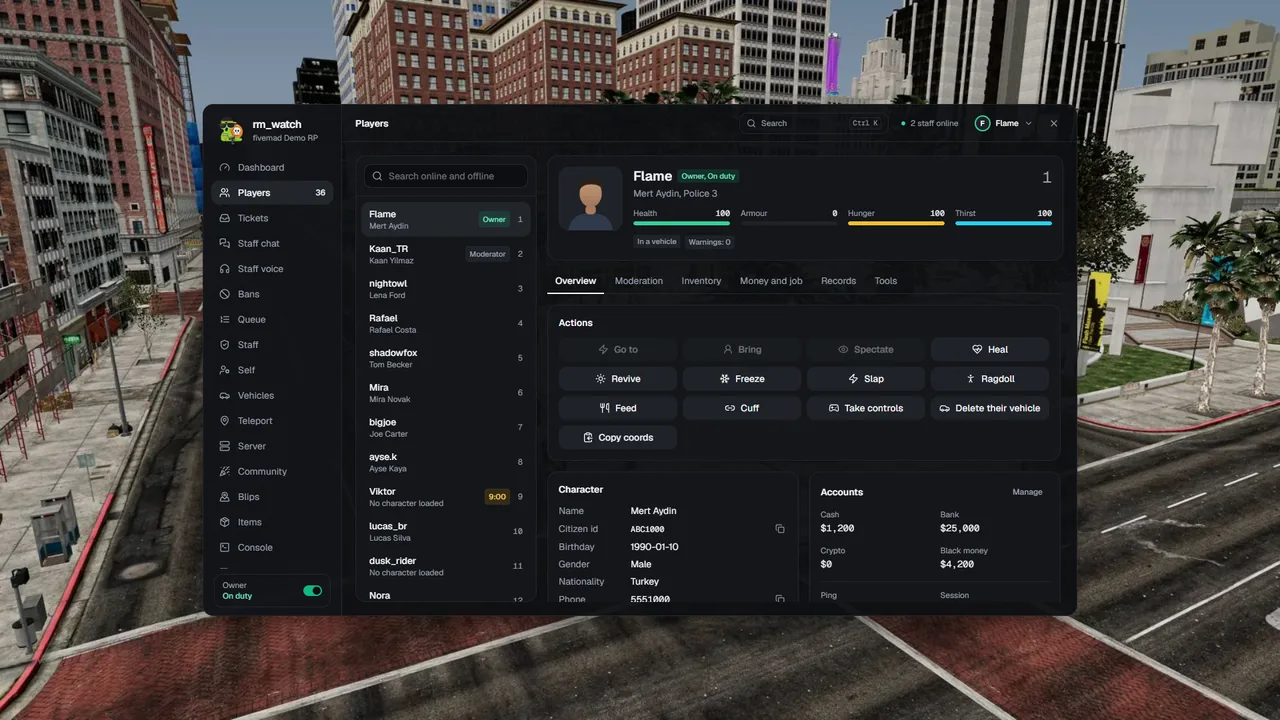 A player's card in the in-game menu