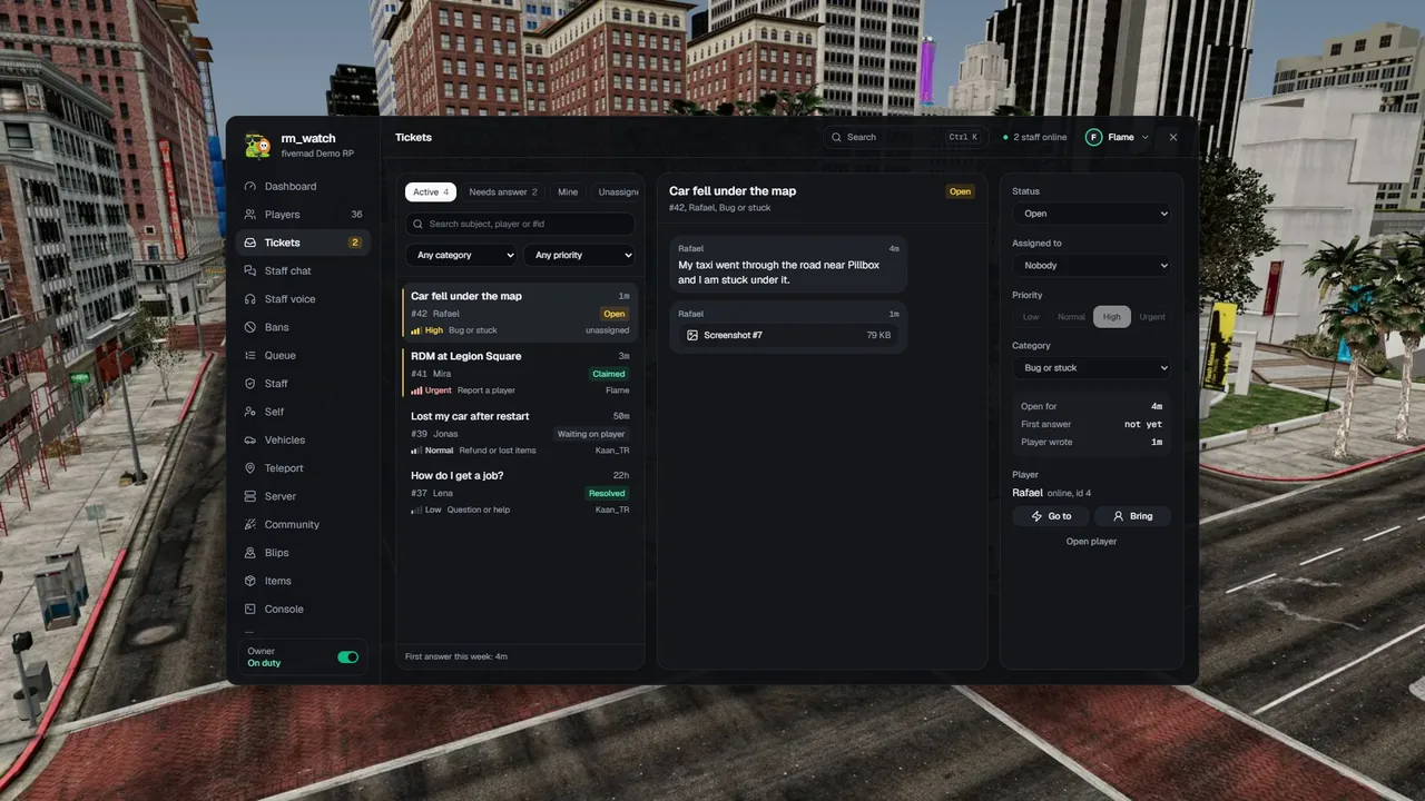 Tickets in the in-game menu